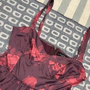 Lovely Day Burgundy Floral Asymmetrical Dress